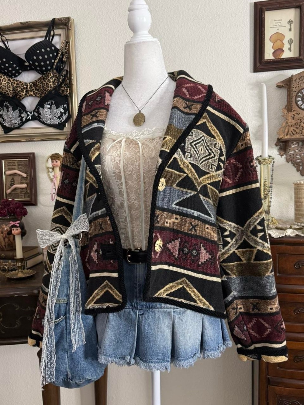 90’s western boho tapestry graphic cozy jacket - Picture 2 of 5